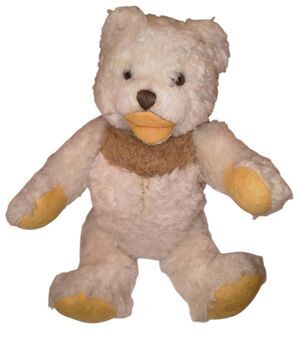 Vintage plush toy Bear unique stitched mouth embroidered nose textured cream bei